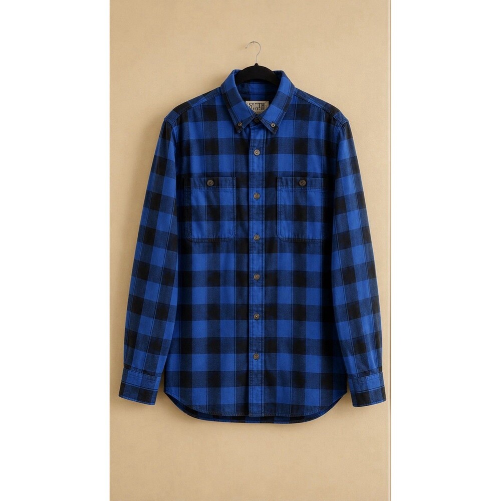 Duluth Trading Co Men's M Blue Black Buffalo Plaid Flannel Shirt Work Gorpcore